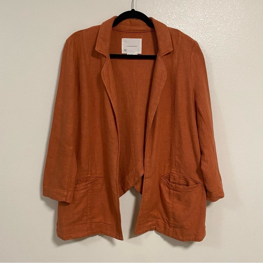 A by Anthropologie Cardigan Womens Size 4 Orange Vintage Wash Linen blend Blazer